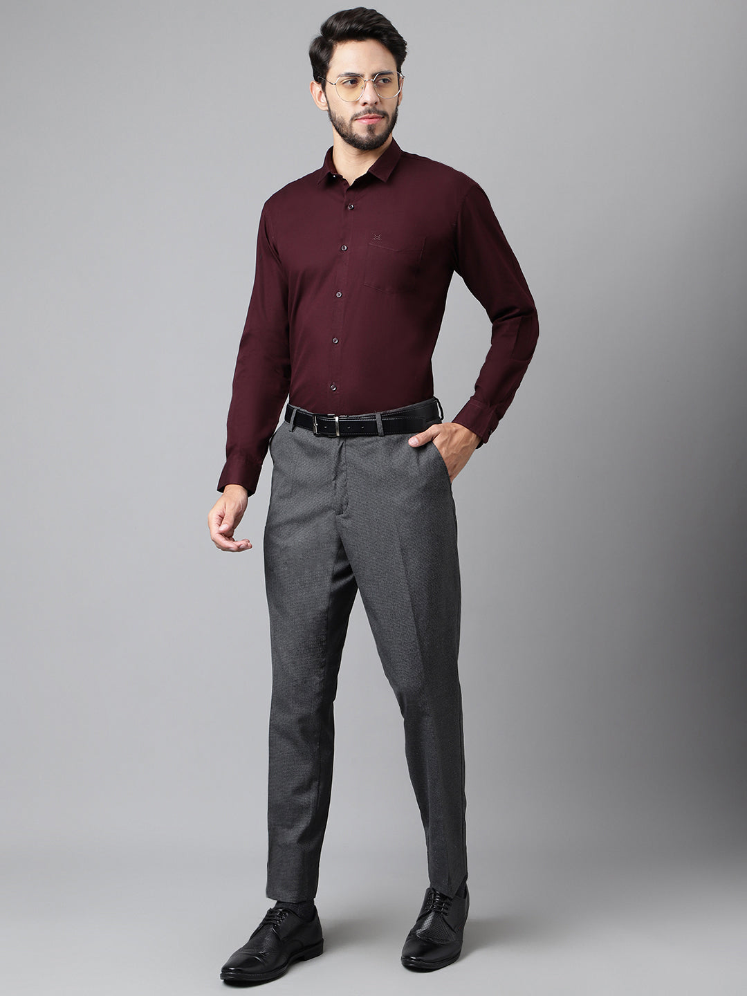 MAROON DOBBY SOLID COTTON FORMAL SHIRT