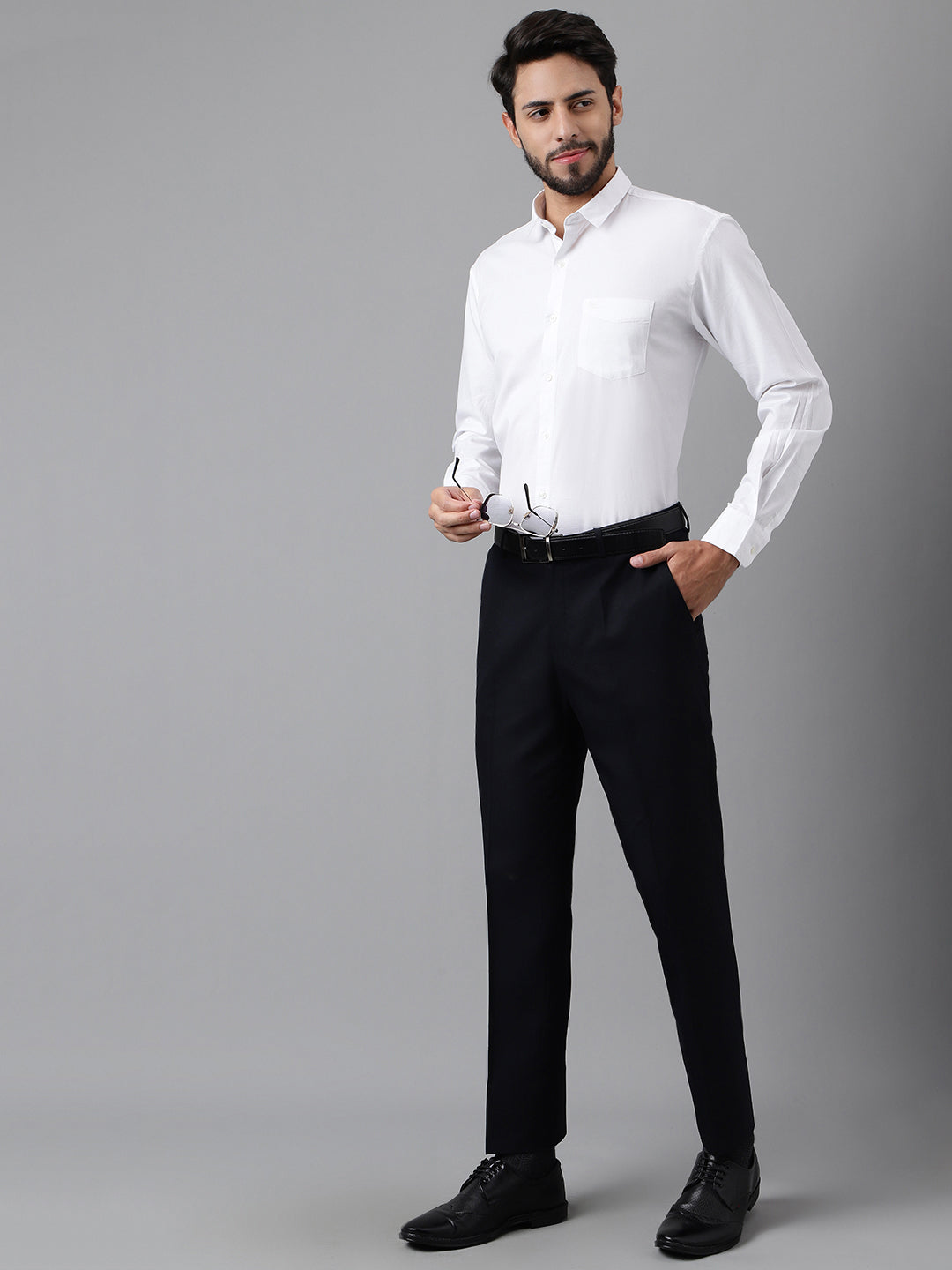 WHITE DOBBY SOLID COTTON FORMAL SHIRT