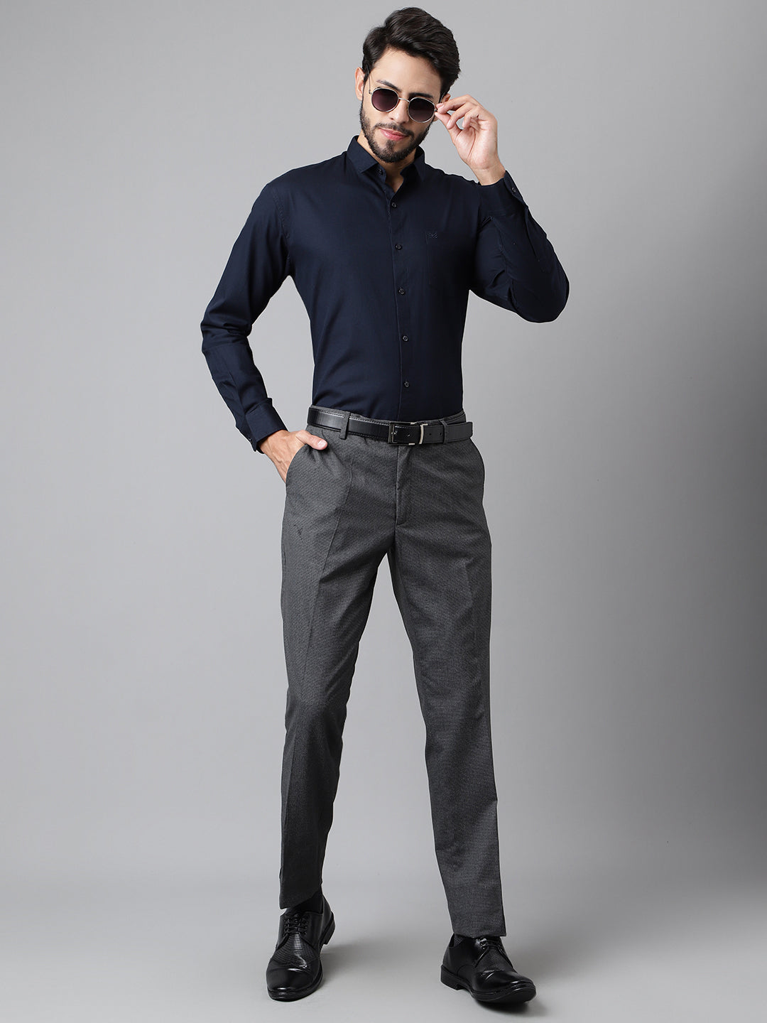 NEVY BLUE DOBBY SOLID COTTON FORMAL SHIRT