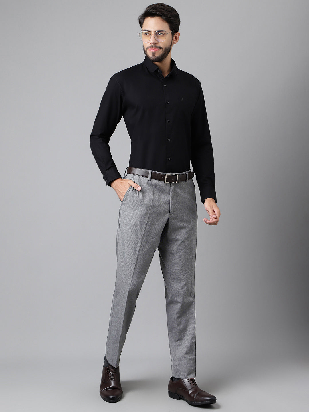 BLACK DOBBY SOLID COTTON FORMAL SHIRT