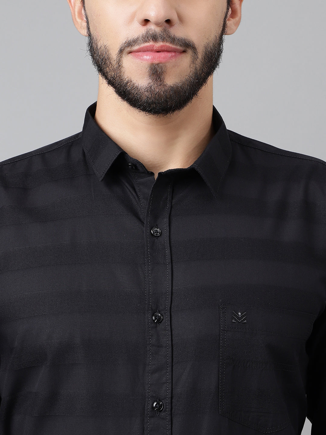 BLACK DOBBY COTTON SELF STRIPE PREMIUM COTTON SHIRT