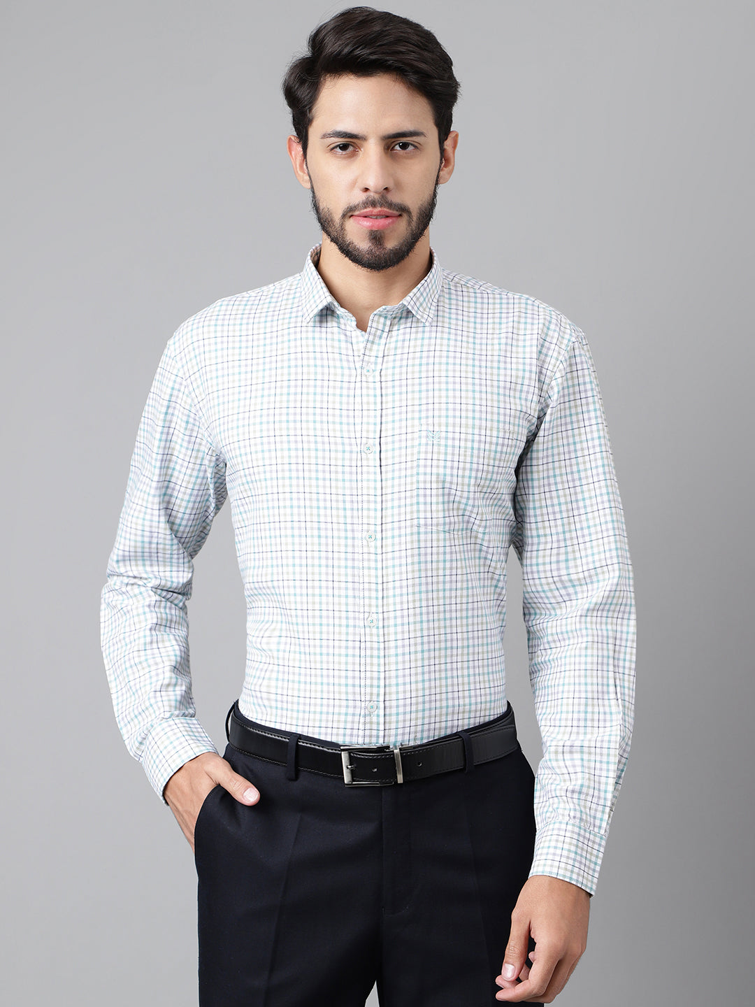 SKY BLUE & WHITE SMALL TWILL CHECKS COTTON SHIRT