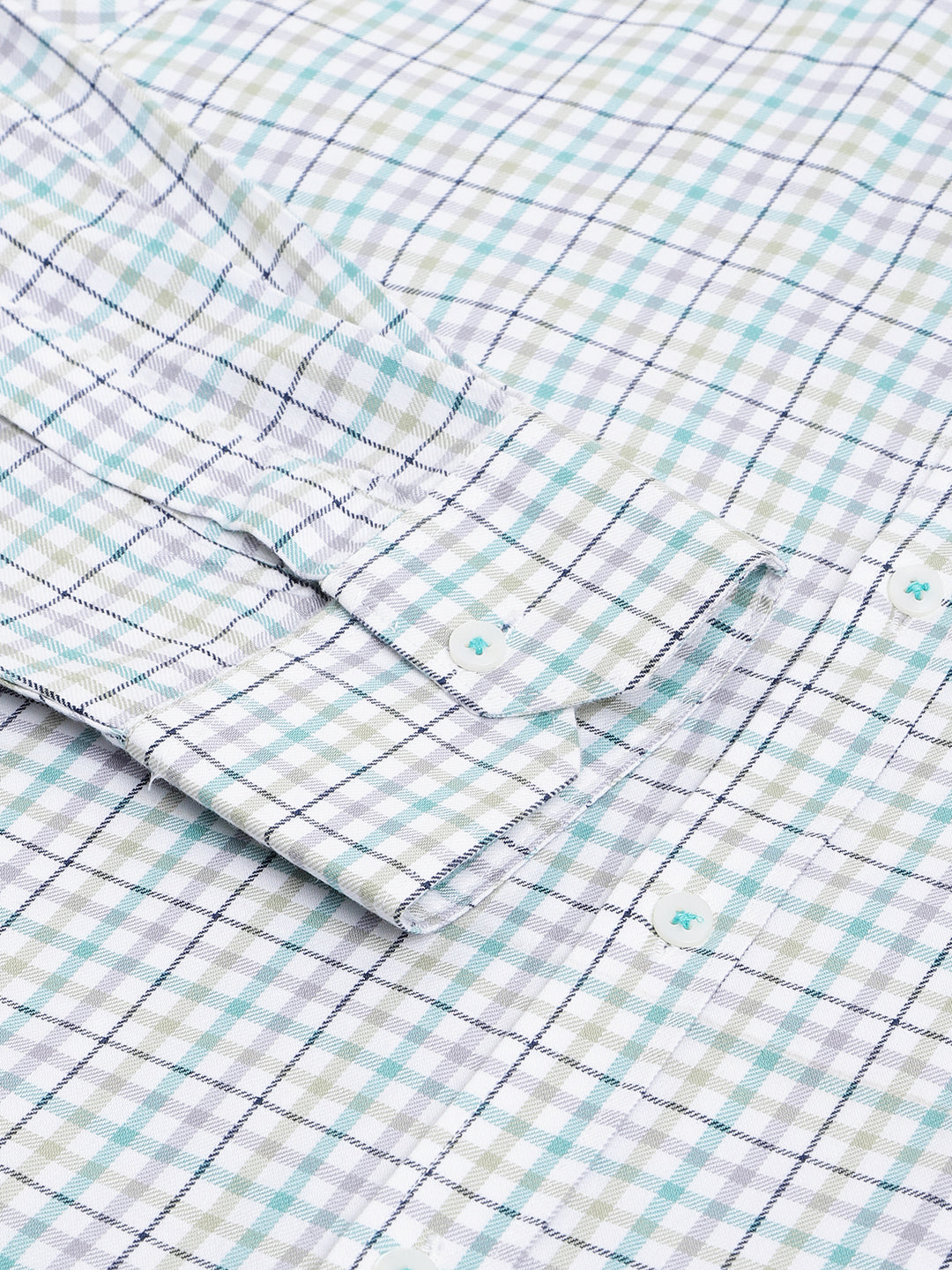 SKY BLUE & WHITE SMALL TWILL CHECKS COTTON SHIRT