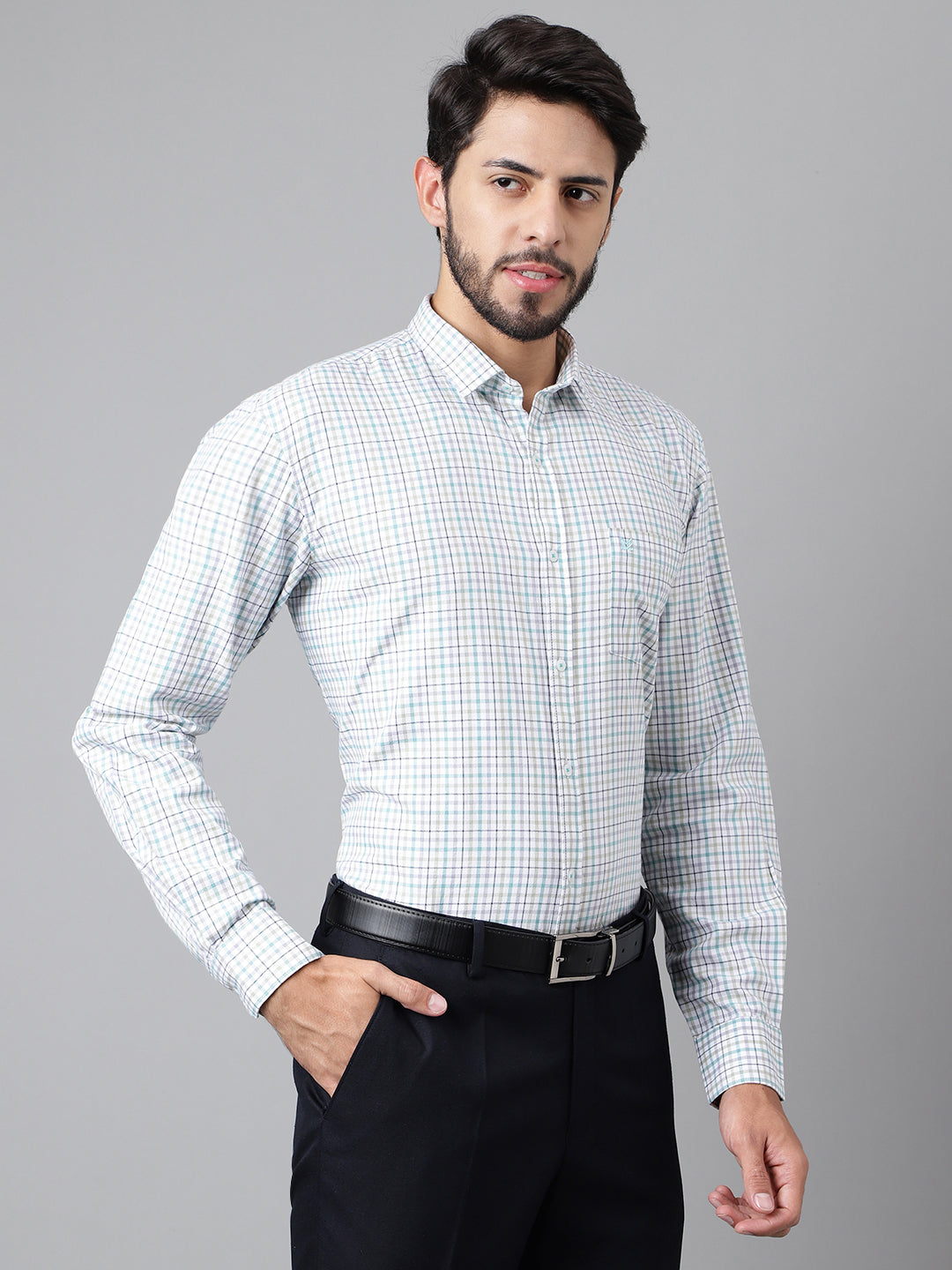 SKY BLUE & WHITE SMALL TWILL CHECKS COTTON SHIRT