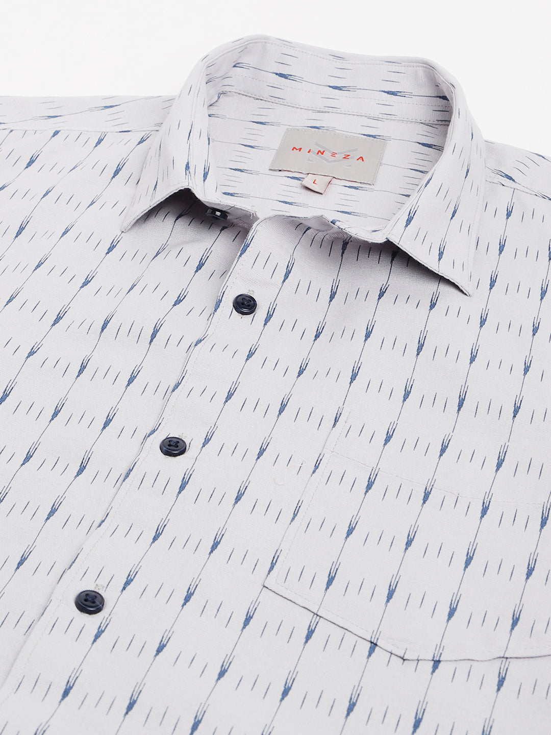 WHITE SMALL & LONG LINING COTTON PRINTED HALF SLEEVE SHIRT