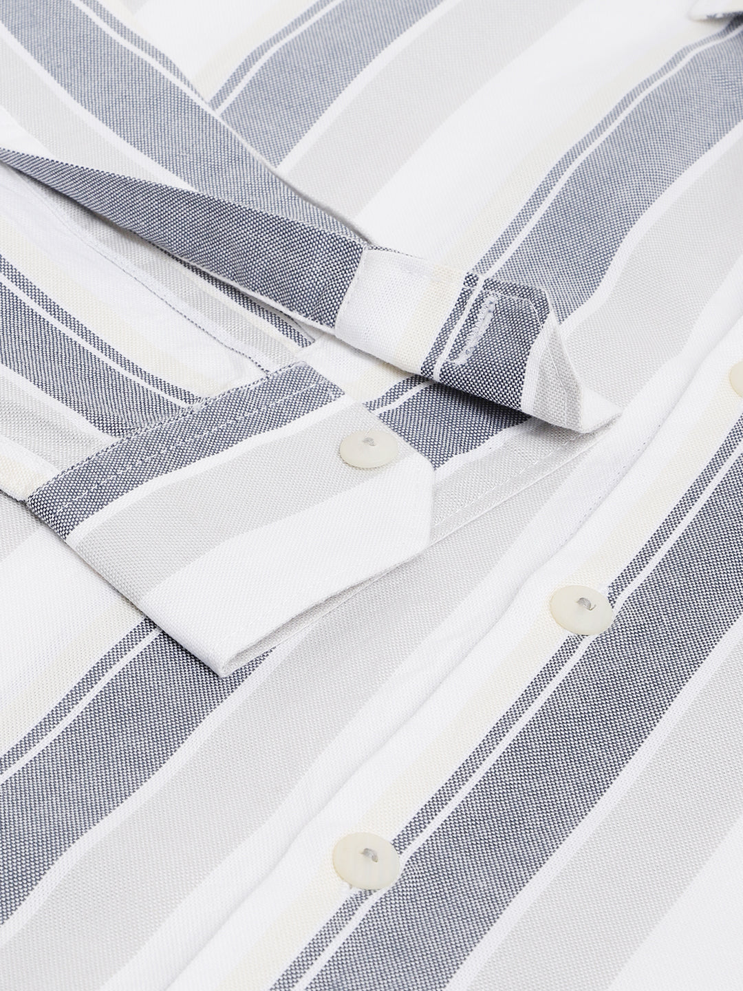 WHITE WITH BLACK BROAD STRIPE OXFORD COTTON SHIRT