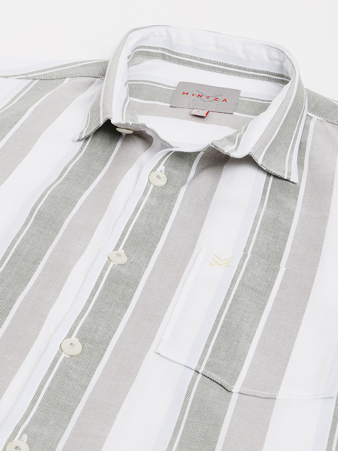 WHITE WITH GREY BROAD STRIPE OXFORD COTTON SHIRT