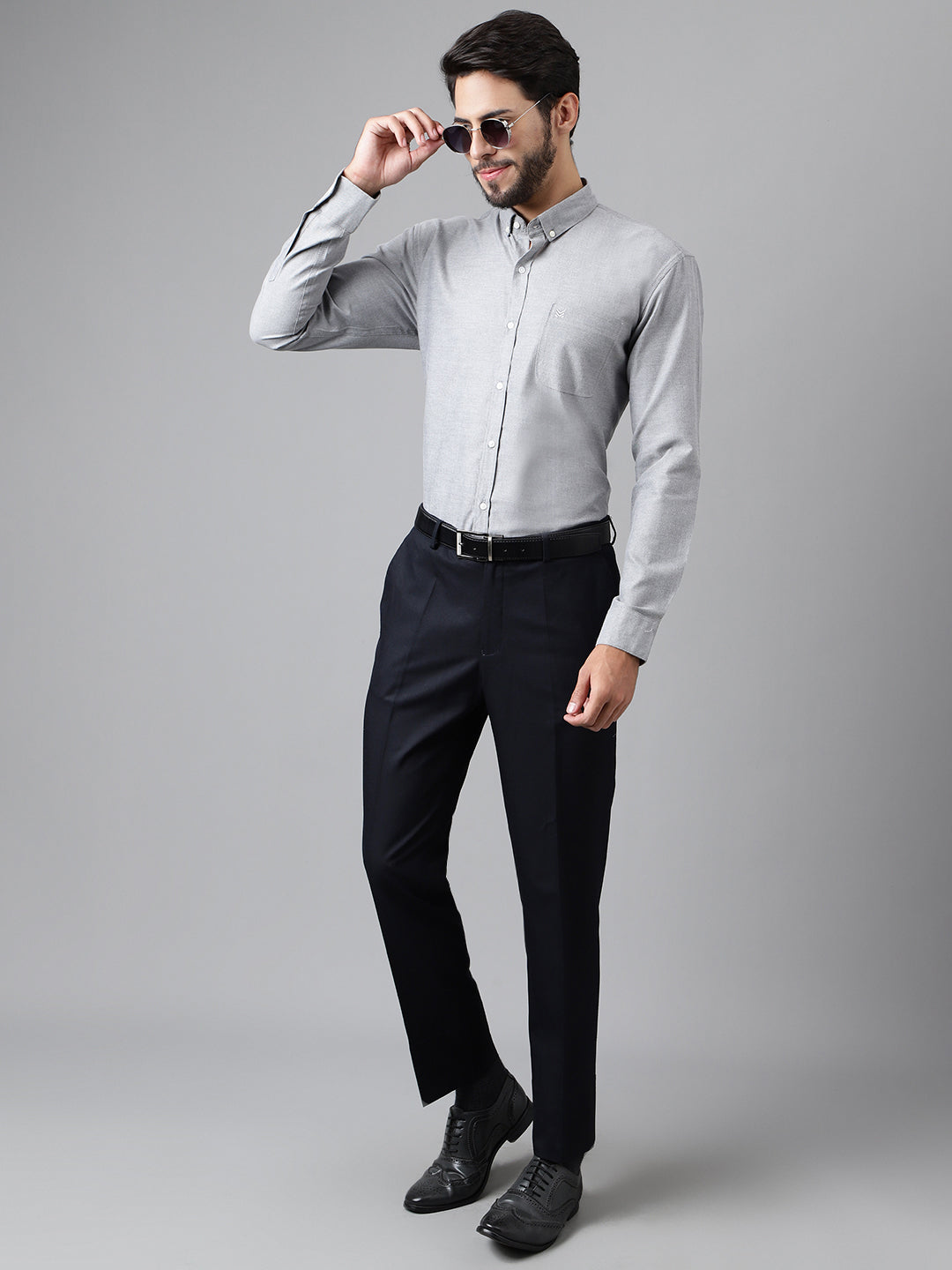 DARK GRAY COTTON SLUB WITH LYCRA SOLID SHIRT