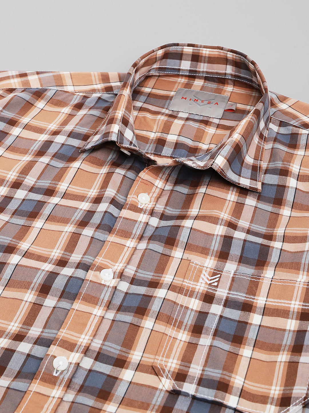 BROWN WITH ORANGE POPLIN CHECKS PREMIUM COTTON SHIRT