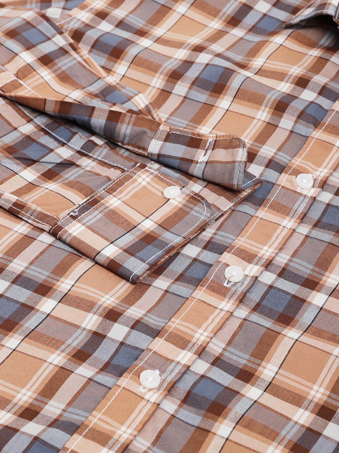 BROWN WITH ORANGE POPLIN CHECKS PREMIUM COTTON SHIRT