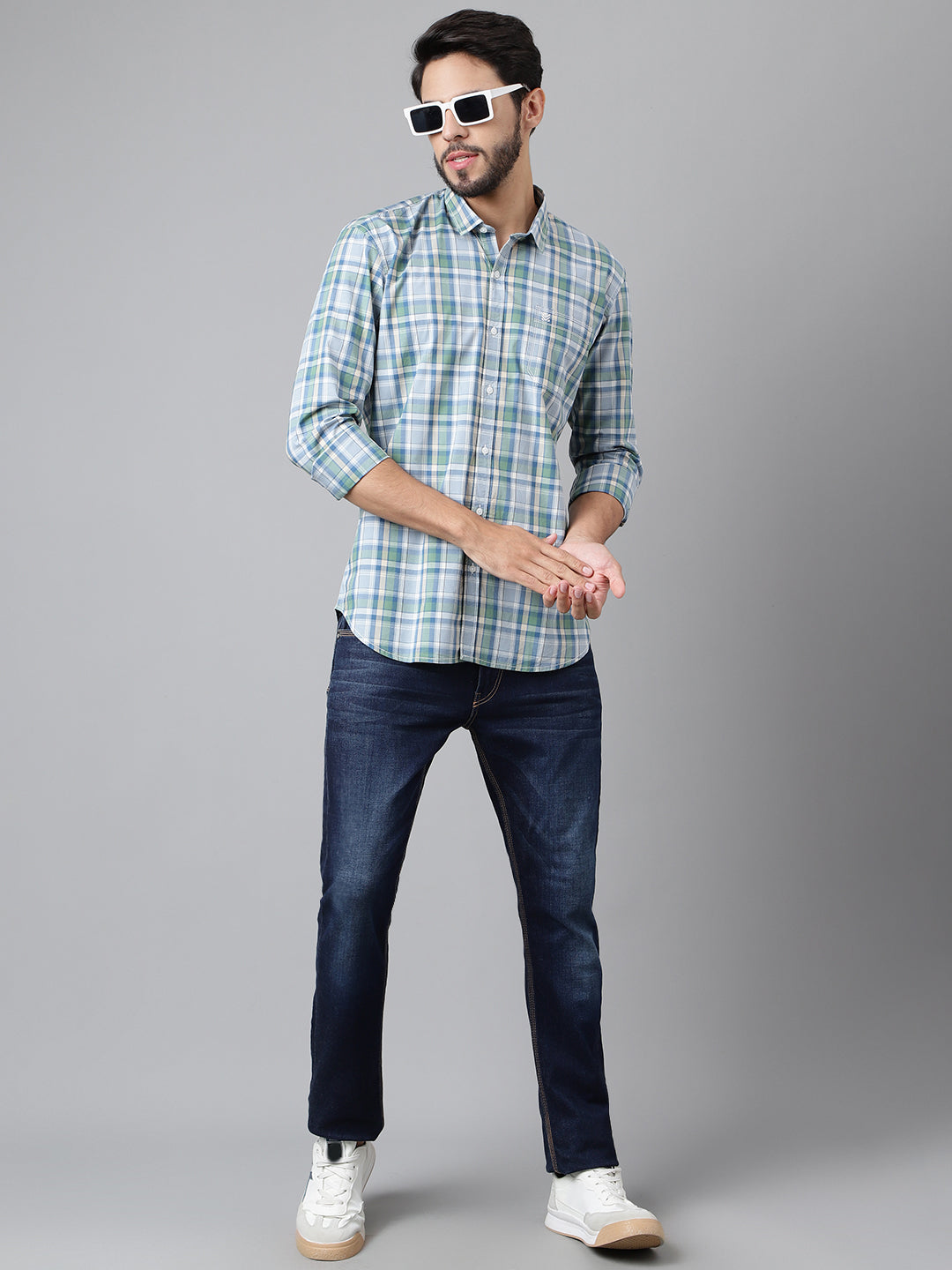 SKY BLUE WITH WHITE POPLIN CHECKS PREMIUM COTTON SHIRT