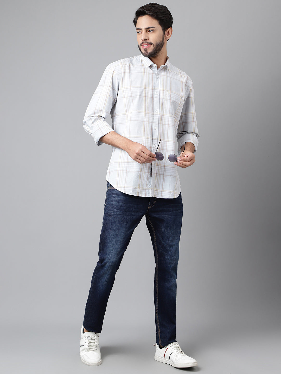 SKY BLUE WITH MULTICOLORED POPLIN CHECKS PREMIUM COTTON SHIRT