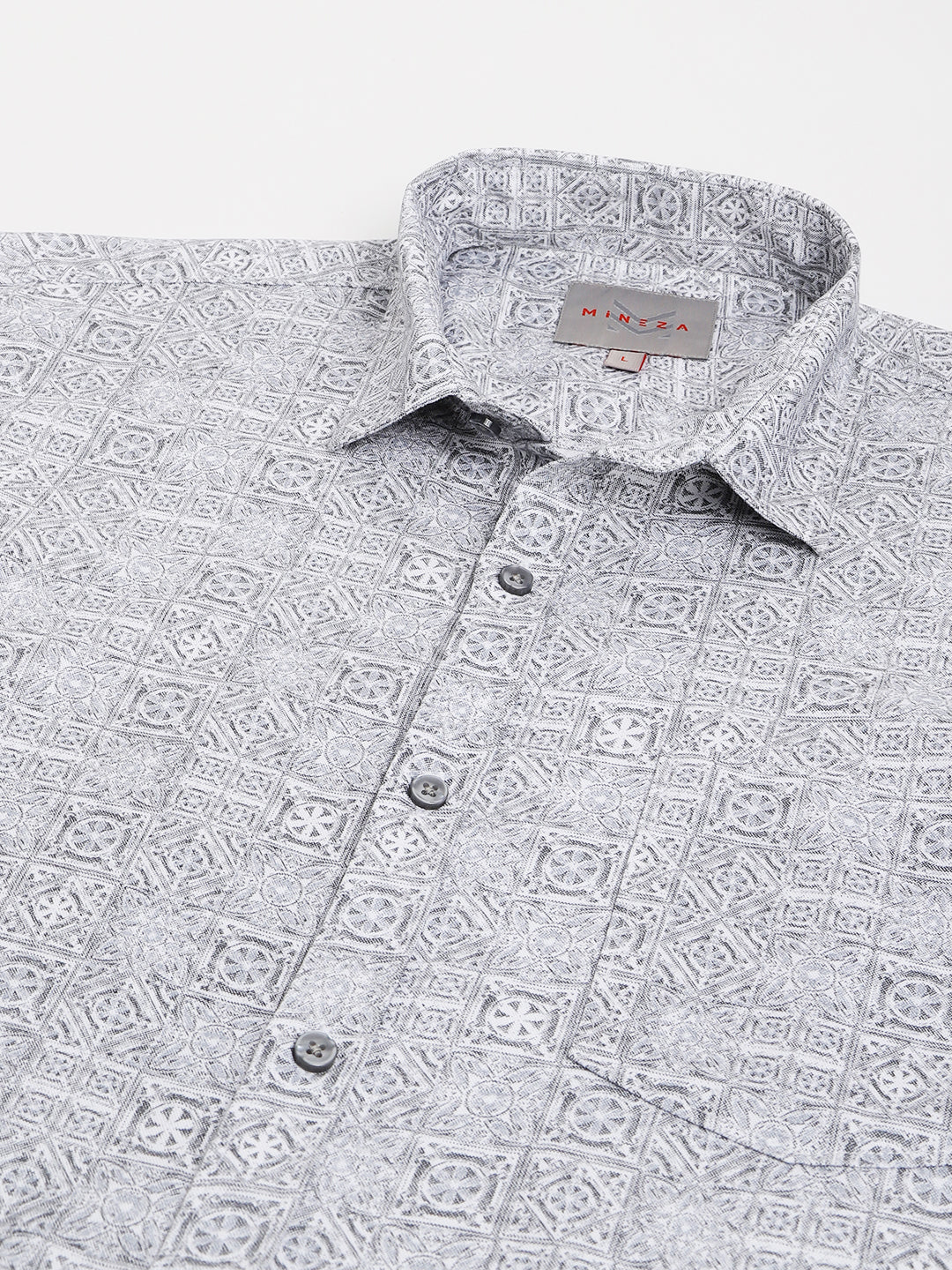 WHITE WITH BLACK GRAPHICAL PRINT COTTON LINEN SHIRT