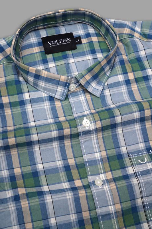 SKY BLUE WITH WHITE POPLIN CHECKS PREMIUM COTTON SHIRT