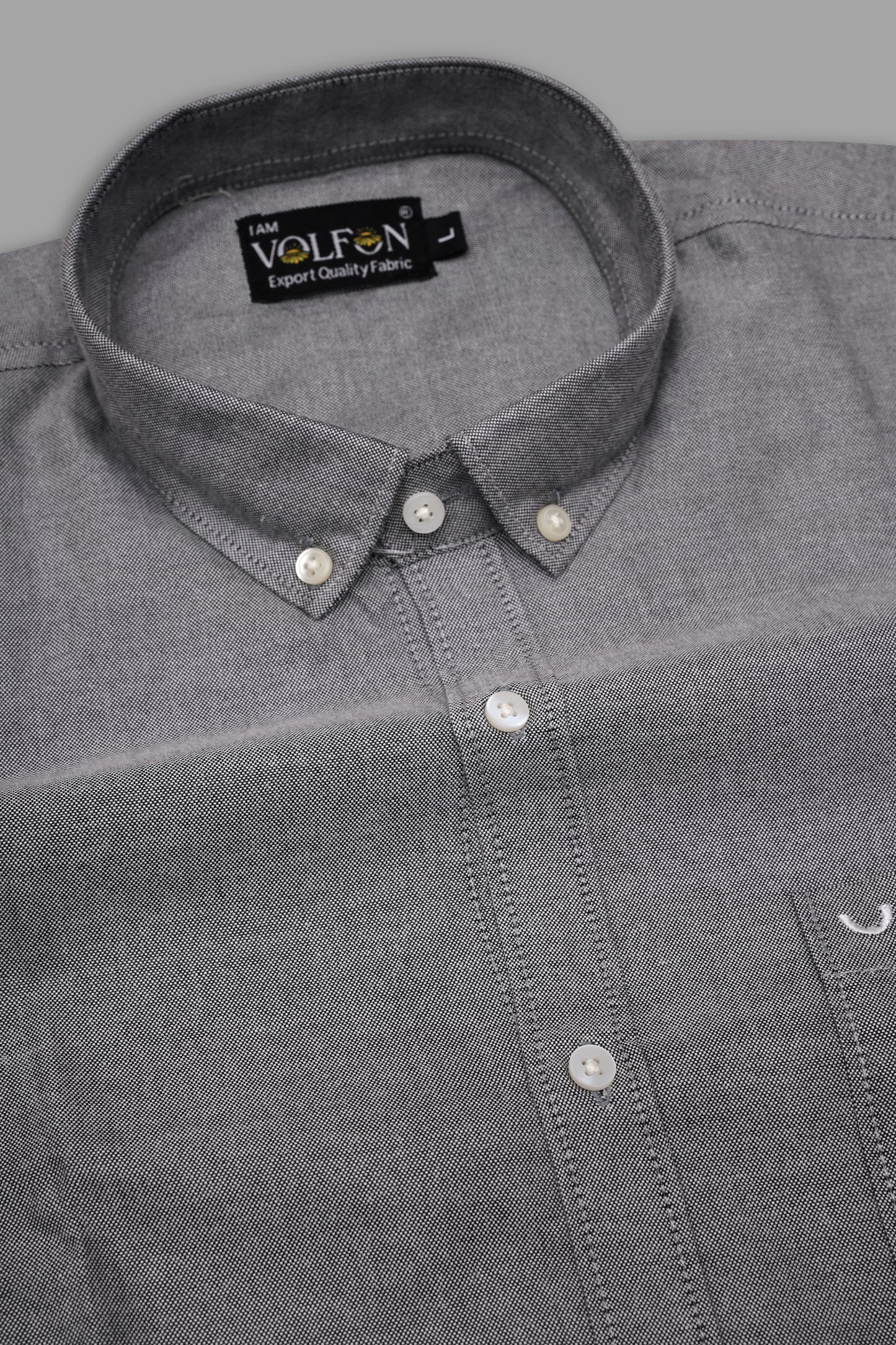 DARK GRAY COTTON SLUB WITH LYCRA SOLID SHIRT