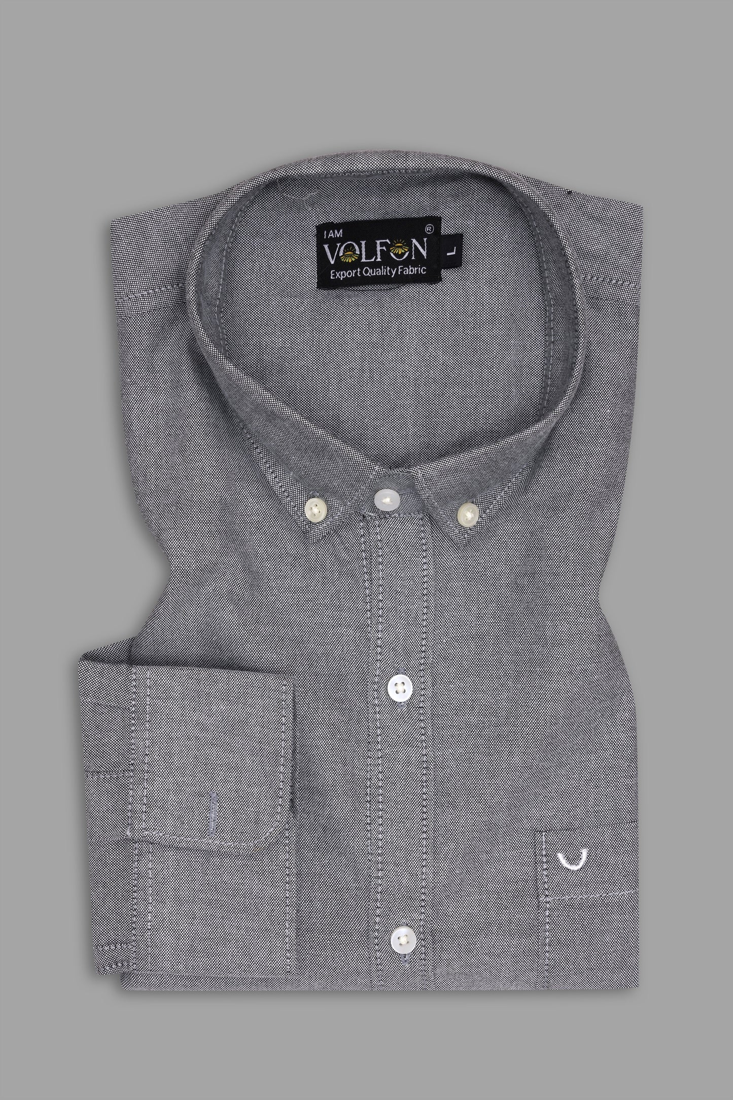 DARK GRAY COTTON SLUB WITH LYCRA SOLID SHIRT