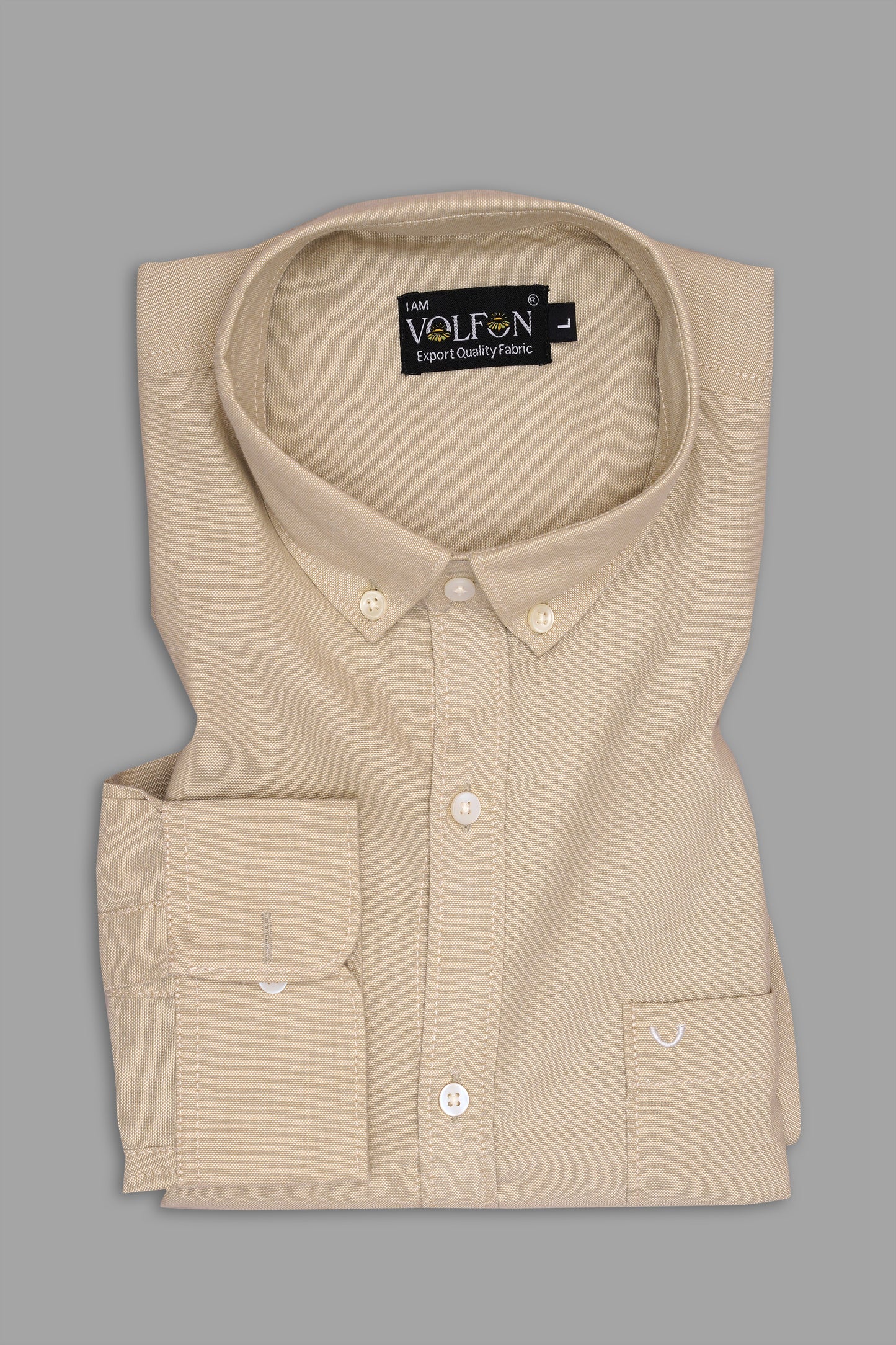 CREAM COTTON SLUB WITH LYCRA SOLID SHIRT