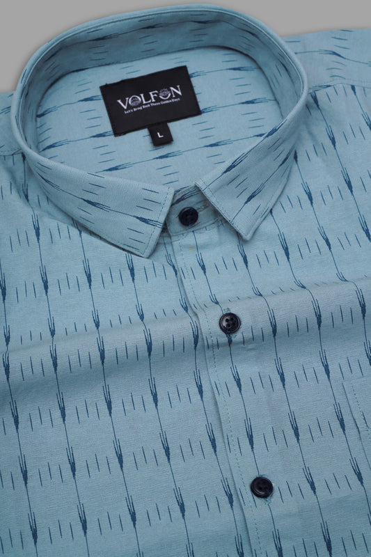 SKY BLUE SMALL & LONG LINING COTTON PRINTED HALF SLEEVE SHIRT