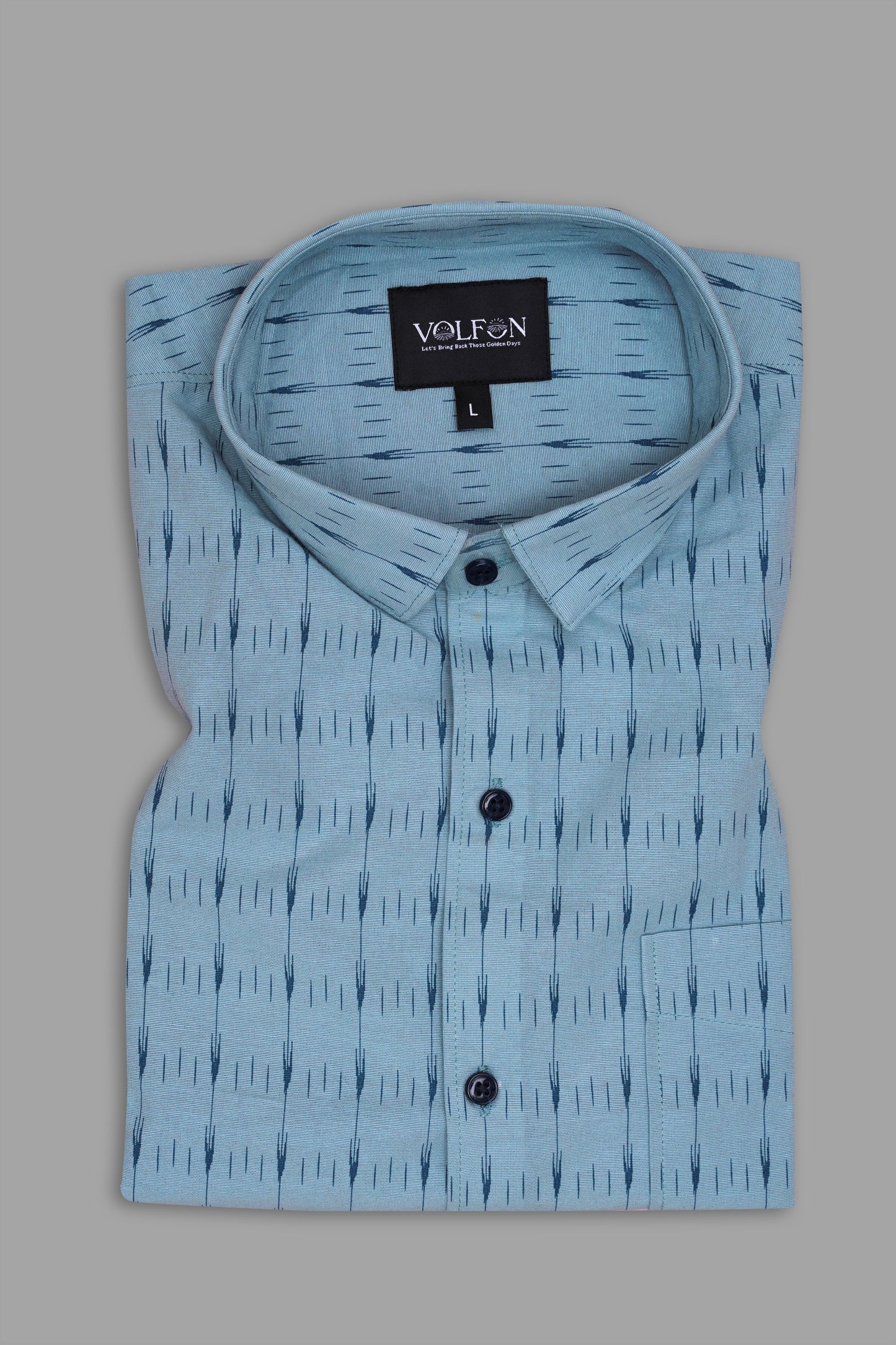 SKY BLUE SMALL & LONG LINING COTTON PRINTED HALF SLEEVE SHIRT