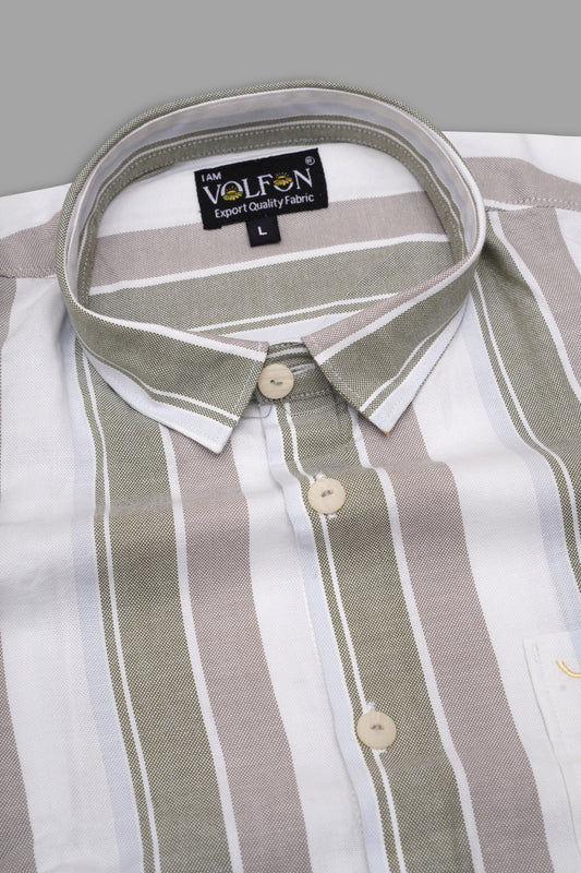 WHITE WITH GREY BROAD STRIPE OXFORD COTTON SHIRT