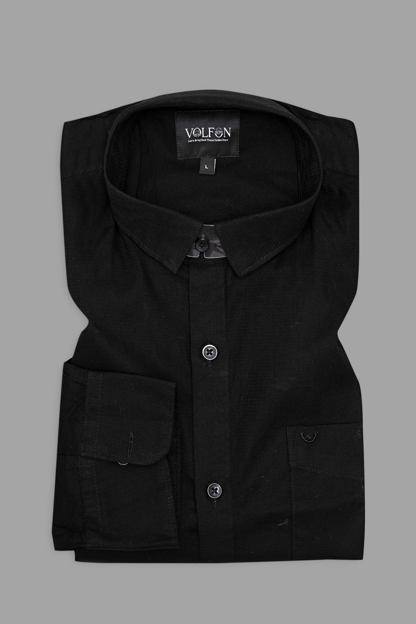 BLACK DOBBY SOLID COTTON FORMAL SHIRT